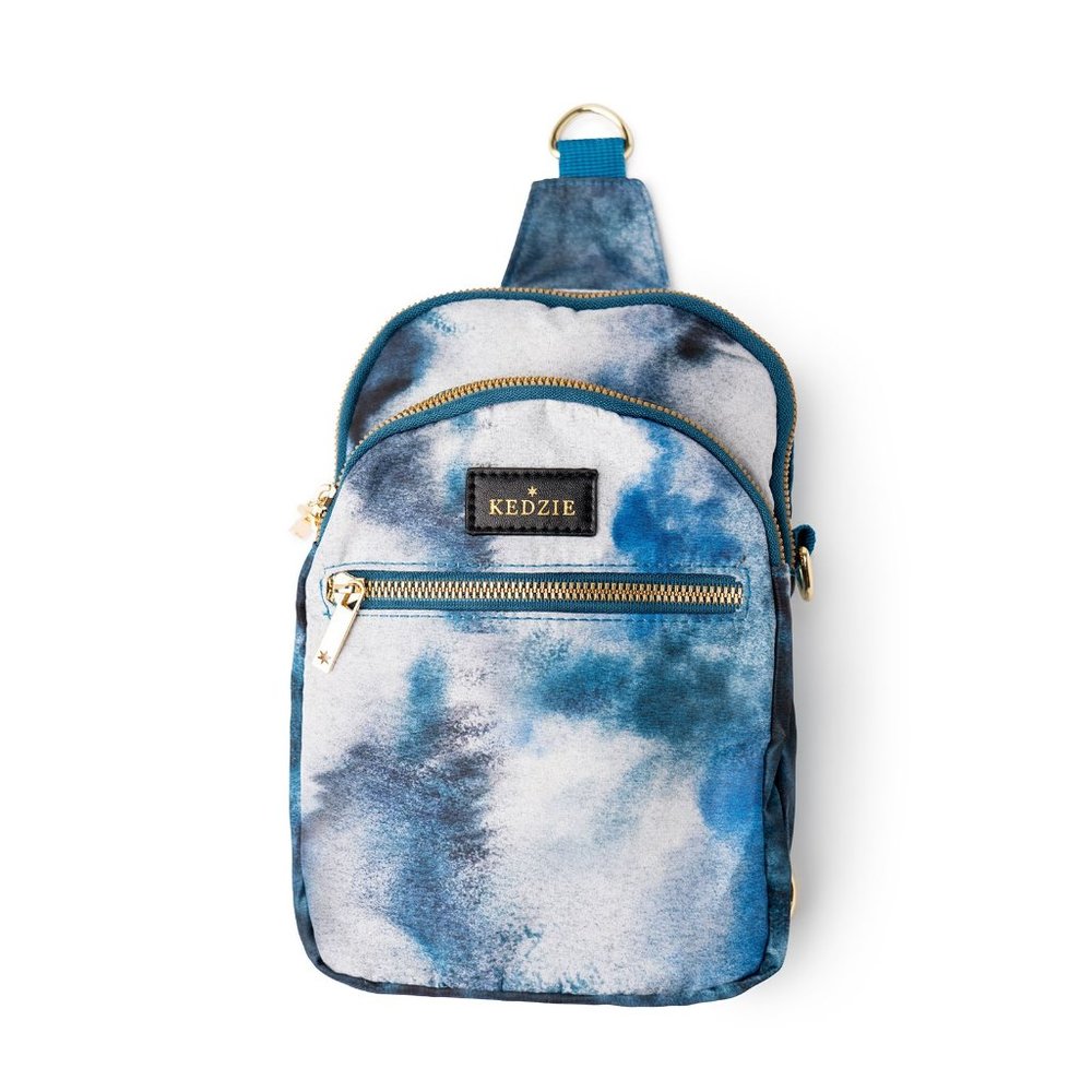 Kedzie Tiedye Blue Convertible Sling & Crossbody Bag w/Adj Strap